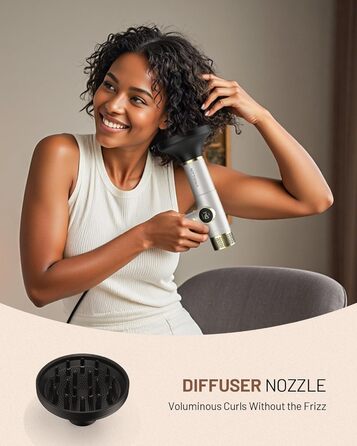 Іонічний дорожній фен HITTIONA 3 в 1 з диффузором, золото: швидке сушіння, подвійна напруга (100-240V), низький рівень шуму