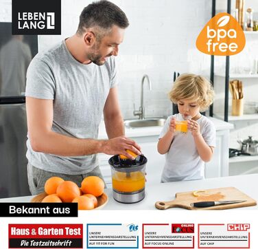 Електрична цитрусова преса LEBENLANG - 2 конуси, без BPA, висока врожайність соку, 700 мл, нержавіюча сталь, для дому, соковитискач для лимонів та апельсинів