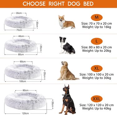 Ортопедичне ліжко для собак hmtope кругла подушка для собак Диван для собак ліжко для кішок пончик зручна корзина для собак миється, діаметр 70 см, світло-сірий (XL (100 100 20 см))