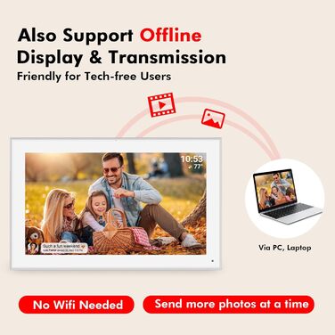 Цифровий фоторамка FRAMEO з Wi-Fi, 32 ГБ, 10,1 дюйма, IPS LCD, сенсорний екран, Smart Cloud, автоматичне обертання, підключення до Frameo App (15,6 дюйми, білий)