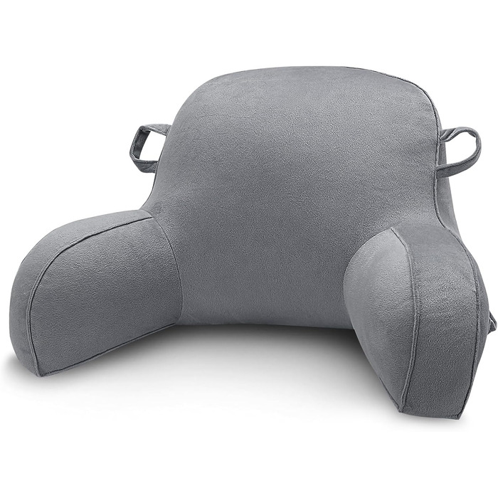 Лежак-крісло для читання, подушка для відпочинку в ліжку для дорослих та дітей, м'яка спинка з підлокітниками, кишенями та ручкою, сірий колір