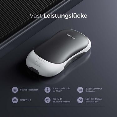 Електричні грілки для рук OCOOPA UT3 PRO 2 шт., 10000mAh, USB Powerbank, багаторазові, 4 режими нагріву, до 58°C, для чоловіків, ідеально для гольфу, полювання та кемпінгу, чорний