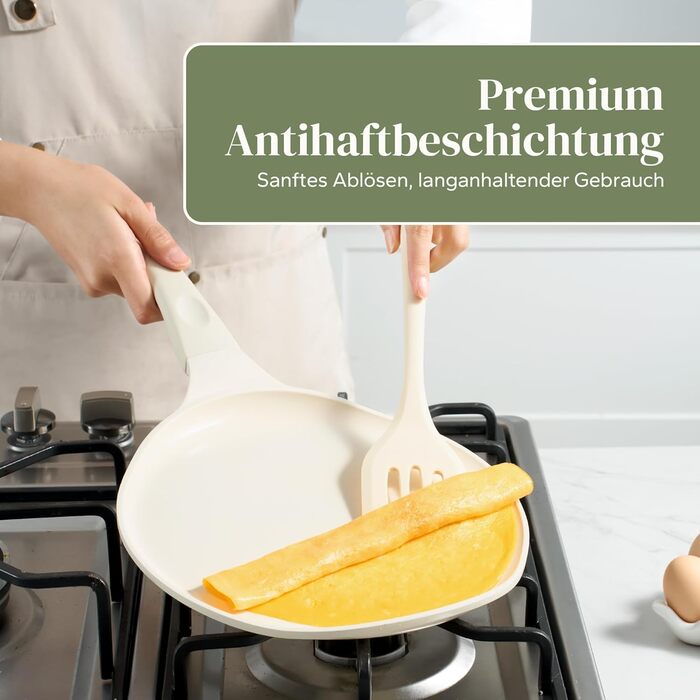 Сковорода для млинців Redchef 30 см з індукційним дном, керамічне антипригарне покриття, для млинців, омлетів, стійка до подряпин, придатна для миття в посудомийній машині, бежевого кольору