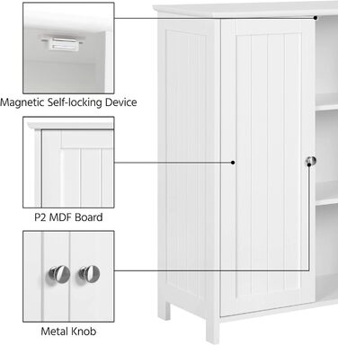 Окремо стояча тумба для ванної кімнати Yaheetech з подвійними дверцятами та регульованою полицею, біла 60x30x80.5см