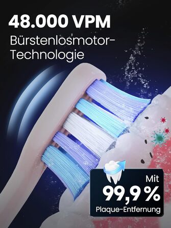 Електрична зубна щітка для дорослих B10PRO-Rosa, 5 режимів, 48000 VPM, IPX8, акумулятор 180 днів, таймер, 4 насадки, чохол