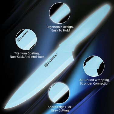 Набір кухонних ножів Katisun 16 предметів з японської сталі, з бруском для заточування, дощечкою та ножицями, кухонний набір для нарізки, шинкування та нарізання, безпечний для миття в посудомийній машині (14 ножів, синій/синій)