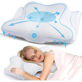 Ортопедична подушка GOXIFACA з Memory Foam, для шиї та спини, для тих, хто спить на боці, покращує якість сну, 60*35*10/12 см, блакитна