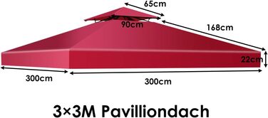 Змінний дах для альтанки, Кришка даху павільйону з дахом димоходу та кріпленнями на липучках (червоний), 3x3m