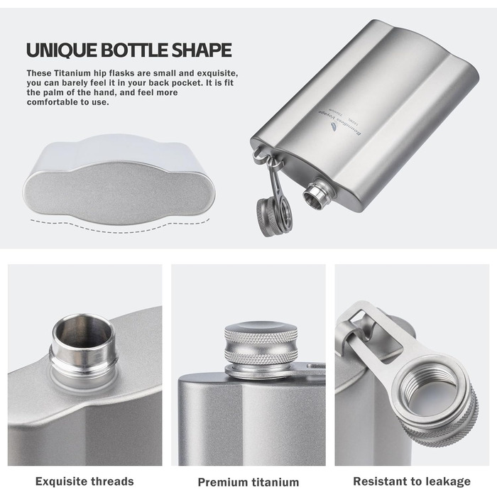 Фляга з титану iBasingo 180мл - Ultraleichter Flachmann для напоїв, Whiskey, Wodka, Weinflasche, Ti3071D (Ti3072d-180ml)