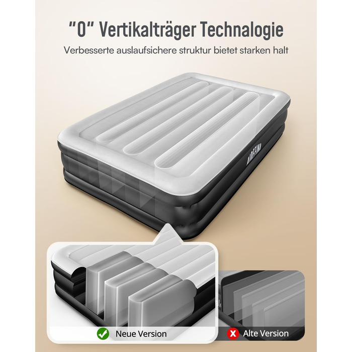 Надувний матрац Airefina для 2 осіб з вбудованим насосом, самонадувний, 190x137x46 см, для дому та кемпінгу