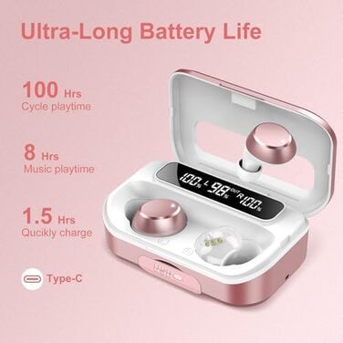 Навушники Lekaby In Ear Bluetooth 5.3, 128H HiFi, мікрофон ENC, IP7, світлодіод, USB-C, сенсорний, золотий