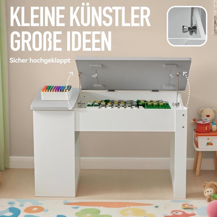 Дитячий столик з двома стільцями Kinderkraft, багатофункціональний: ігри, малювання, читання, 4 змінних панелей, регульований та безпечний, з місцем для зберігання, до 60 кг, від 3 років