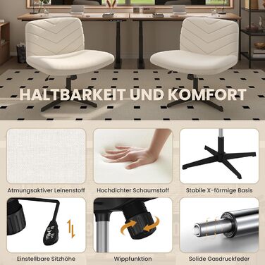 Офісний стілець Yaheetech з роликами, регульована висота, широке сидіння, середня спинка, стілець для шиття, для офісу та спальні (Бежевий)