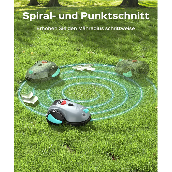 Робот-газонокосачка V100 без обмеженого кабелю з камерою, уникнення перешкод, навігація Vision, акумулятор 4 Ah, 150㎡, запасні леза, спіральне косіння (світло-сірий)