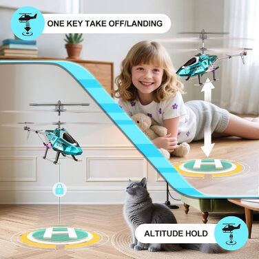 RC Гелікоптер XIKOTEC на радіокеруванні з 2 акумуляторами, LED підсвічуванням, автоматичним злетом/посадкою - іграшка для хлопчиків від 8 років, синій