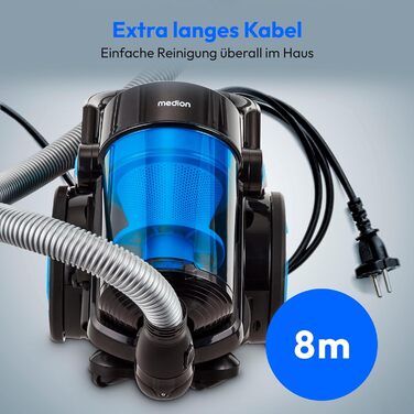 MEDION Безмішковий циклонний пилосос P4000 (900 Вт, 4.3 л, HEPA 13, 11 м, MD 11906) блакитний