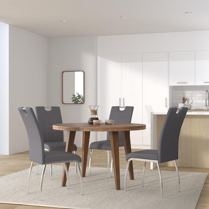 Стілець для їдальні Andrea, штучна шкіра, хромоване коліщатко, сірий (2 шт., 100x43x64 см)