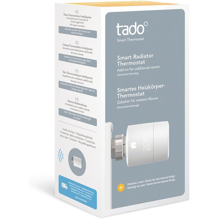 Термостат на радіатор Tado° Smart - додатковий, для індивідуального керування опаленням, білий, простий монтаж