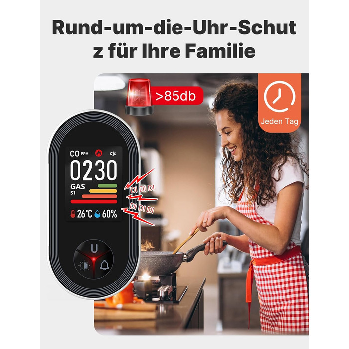 Детектор чадного газу MOES з вилкою, 3-в-1: CO, температура та вологість, акустичний сигнал, для дому та кемперів, 1 шт. (CO+GAS, 2 шт.)