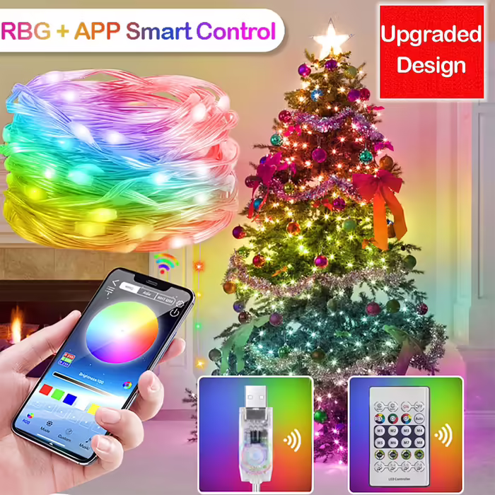 Гірлянда CLYCTIP 20 м 200 LED, IP65, водонепроникна, різнокольорова, з таймером, дистанційним керуванням, музичним синхронізатором, керуванням через додаток, 210 режимів, USB, для саду, весілля, Хелловіну, Різдва, балкону та вечірок