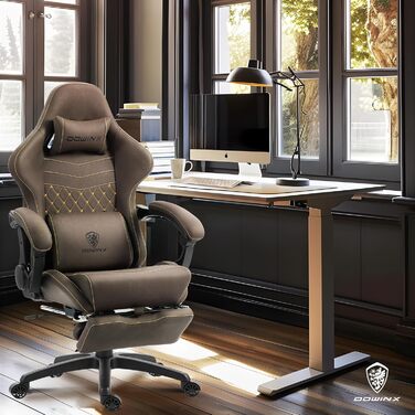 Ігровий крісло Dowinx з регульованою підніжкою, масажером попереку та офісним комфортом, до 200 кг, нахил спинки 165°, коричневий