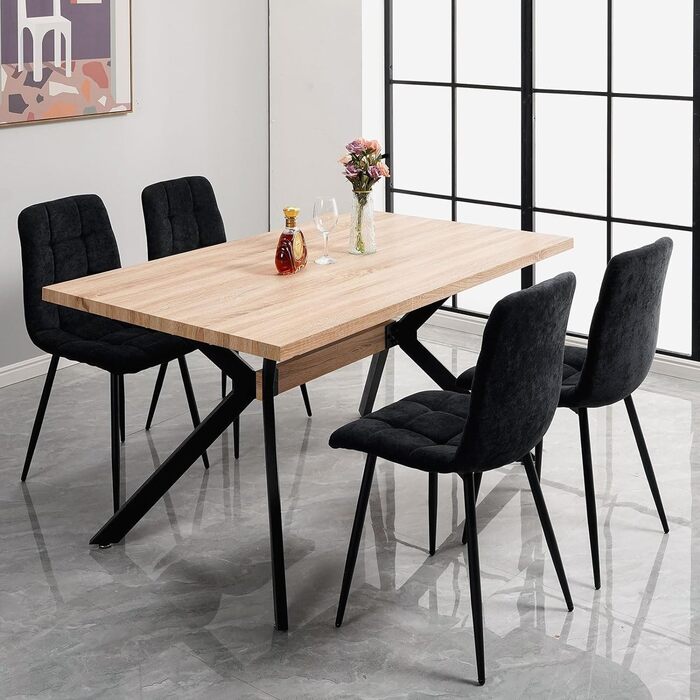 Набір обідніх стільців, 6 шт., з м'яким сидінням, з льонової тканини та чорними металевими ніжками, смугастий дизайн, для вітальні, кухні, спальні, ресепшн