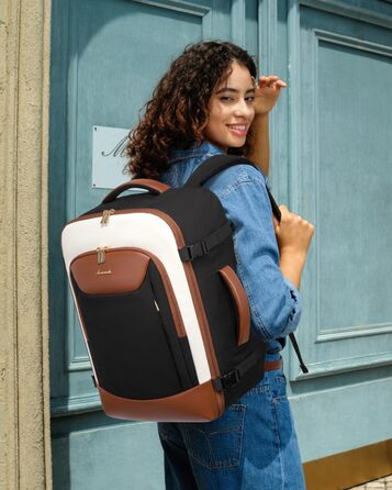 LOVEVOOK Рюкзак для ручної поклажі, 40L, для подорожей, з відділенням для ноутбука, водонепроникний, чорно-бежево-коричневий