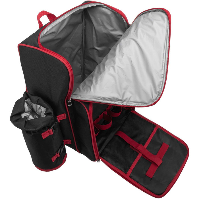 Рюкзак для пікніка Andora на 4 особи з інтегрованою сумкою-холодильником, зелений, з аксесуарами (чорно-білий у горошок)