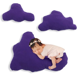 Реквізит для дитячої фотографії BYNYXI, 3 шт., мила подушка з хмарою, подушка для позування, подушка для немовлят, плюшева подушка з набиванням, м'яка подушка для дитячої фотосесії, аксесуари для хлопчиків і дівчаток 0-3 місяців (фіолетовий)