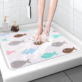 Безпечний нековзний килимок для душу, 60 * 60 см, м'який комфортний килимок для ванної з дренажними отворами, масажні килимки для душа з ПВХ-люфи для вологих приміщень, швидковисихаючі (квадратна риба-60 х 60 см)