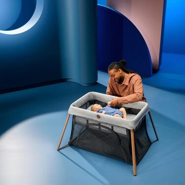 Дитяче ліжко-манеж Maxi-Cosi Iris2 2-в-1, 0-3 роки, до 15 кг, сірий, компактне, легке, з розширеною матрацом