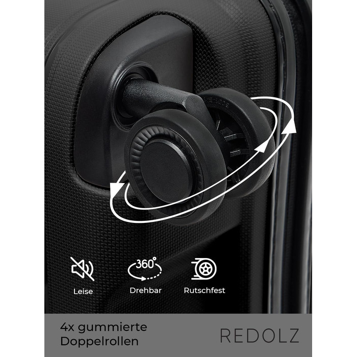 Візок REDOLZ Hard Shell XL 77 см, легкий поліпропілен, 4 подвійних колеса & TSA, чорний