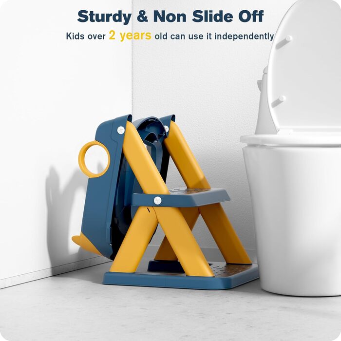 Дитячий унітаз-сходинка з сидінням 2-в-1 для хлопчиків та дівчаток, антиковзний, синьо-жовтий