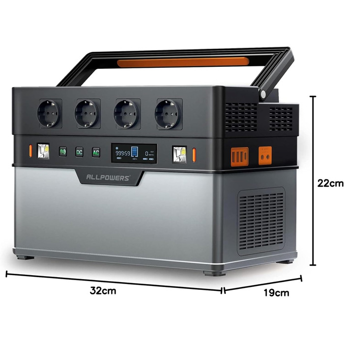 Портативна електростанція ALLPOWERS S1500 PLUS, ємність 1092 Wh, номінальна потужність 1500 W, пікова потужність 3000 W