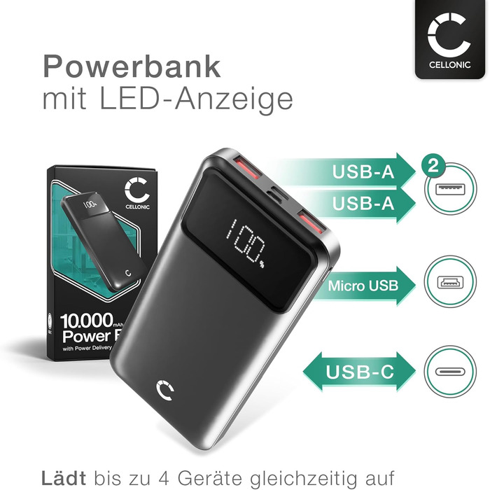 Швидкий зарядний пристрій 22,5 Вт USB C PD зі світлодіодним дисплеєм, сумісний з iPhone, Galaxy, 10000mAh -