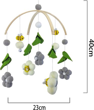 Мобільний дзвіночок EXQULEG для малюків, мобільний дзвіночок з бджолиними квітами і кульками з фетру, дзвіночок для дитячої кімнати, подарунок для новонароджених дівчаток або хлопчиків (сірий )
