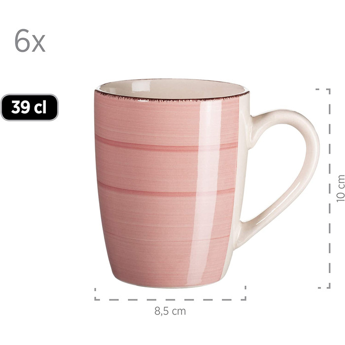 Сніданок MSER 931496 Bel Tempo II на 6 персон у вінтажному стилі, кераміка з ручним розписом, набір посуду з 18 предметів, глиняний посуд (рожевого кольору)
