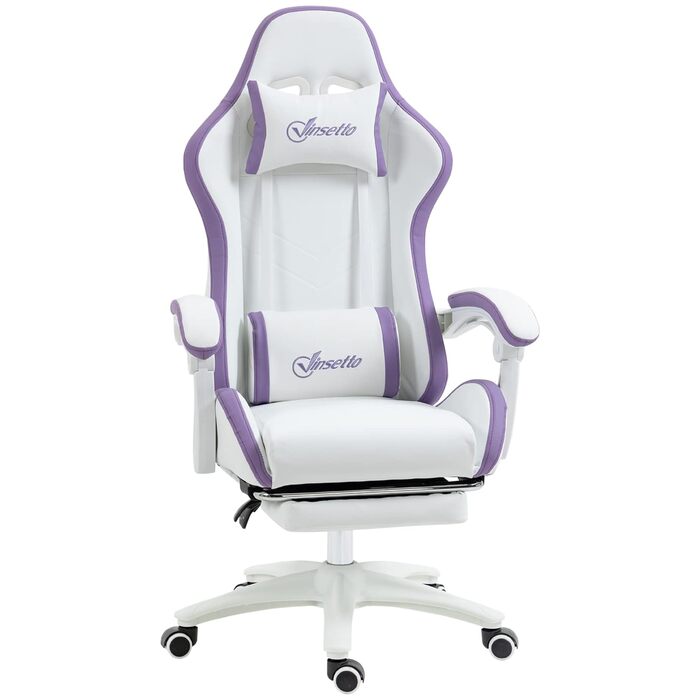 Крісло ігрове Vinsetto Ergonomic з регульованою підніжкою, спинкою 135°, підголівником та поперековою підтримкою, офісне, 360° обертання, PU, біле