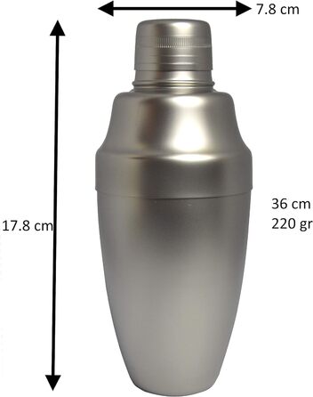 Шейкер для коктейлів Yukiwa з нержавіючої сталі доступний у 3 кольорах та 2 розмірах, три частини, виготовлені в Японії (сріблястий матовий, 36 мл)