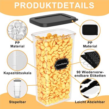 Герметичні контейнери для зберігання продуктів з кришкою, набір 6 шт (1.8л, чорний)