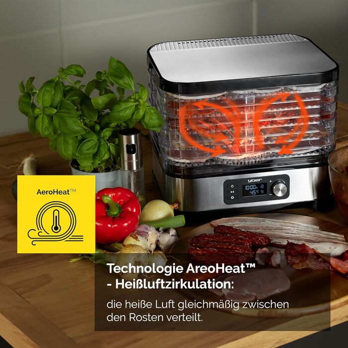 Дорівка для продуктів VitaSave FD01S з нержавіючої сталі, 450W, 6 ящиків, 9 аксесуарів, 4725 см², таймер 24 год, LED-дисплей, BPA-free, для фруктів та сухофруктів