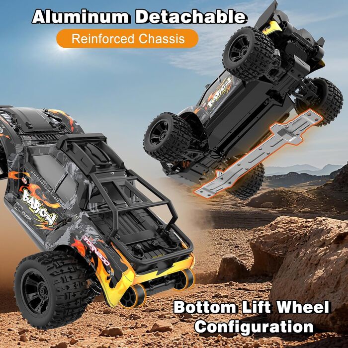 Радіокерований позашляховик FEIMUOSI 1:18 RC Car: LED, 2.4GHz, 2 акумулятори, 20 км/год, для дітей та дорослих (Чорний)