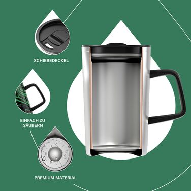 Кружка для кави та чаю Ideus® 470 мл (16 oz) з подвійними стінками, з нержавіючої сталі, з нековзним ручним тримачем та кришкою-відкидним модулем, великий об'єм (Червоний Зебра) (Зелений Зебра)