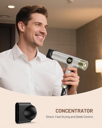 Іонічний дорожній фен HITTIONA 3 в 1 з диффузором, золото: швидке сушіння, подвійна напруга (100-240V), низький рівень шуму