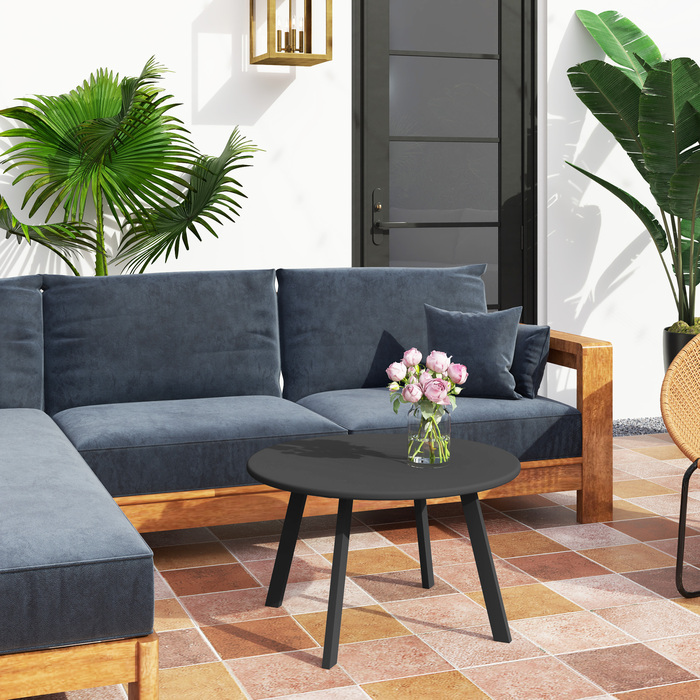 Підлоговий столик / Балконний столик / Садовий столик з металу, круглий, діаметр 70 см, висота 42 см, чорний. Стійкий до погодних умов.