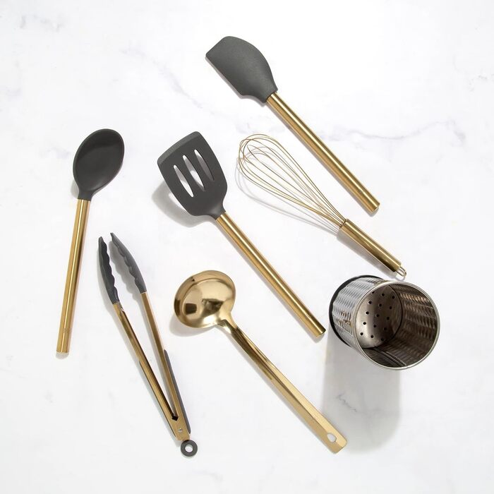 Набір кухонних аксесуарів Paris Hilton: 7 предметів, рожевий та золотий (темно-сірий)
