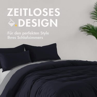 Стильна постільна ковдра Sleeptime з 100% бавовни, 200x200 см, темно-синій колір, м'яка та без прасування. Комплект постільної білизни з 2 наволочками 80x80 см, 3-частинний комплект, колір морської хвилі.