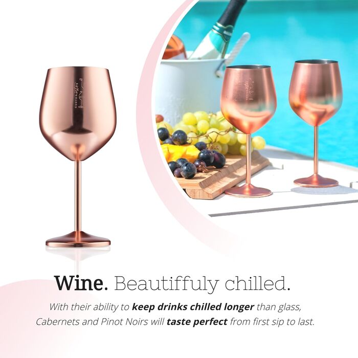 Набір келихів для вина зі стійки з нержавіючої сталі (2 шт.) - 540 мл, для вечірок біля басейну, святкування. Елегантний посуд для шампанського та коктейлів (Рожеве золото)