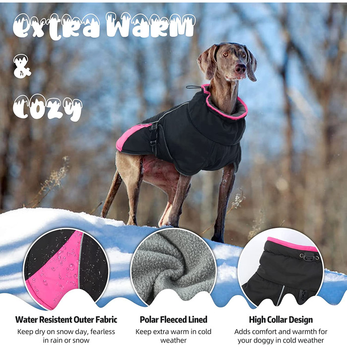 Зимова куртка для собак, водонепроникна куртка для собак, жилет, вітрозахисна куртка для собак, флісовий одяг для домашніх тварин, світловідбиваюча зимова куртка з отвором для повідця (3XL, чорний)