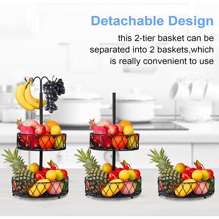 Двоярусний тримач для фруктів і бананів DUGEHO 2-поверховий кошик для фруктів для більшого простору на стільниці - для зберігання фруктів і овочів, будь то